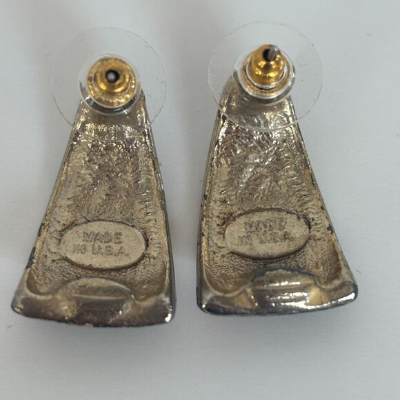 Abstract Enamel Dangle Earrings Swirl Colorful Gold Tone Multi Color Retro 1980s - Picture 4 of 4